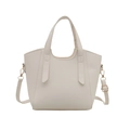 Minimalist creamy white lychee grain leather bucket tote with gold hardware and strap - White
