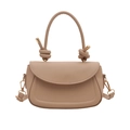 Minimalist apricot PU leather handbag with a unique knot handle and gold hardware detail - Khaki