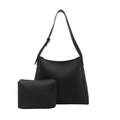 Bolso tote negro minimalista con estuche a juego y correa ajustable para el hombro - Juego de Dos Piezas / Negro