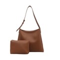 Conjunto de bolso tote grande en cuero sintético marrón con estuche y bandolera - Juego de Dos Piezas / Marrón