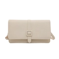 Minimalistische cremefarbene Stoff-Umhängetasche mit Twill-Textur und quadratischer Schnalle - Beige