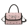 Sac baguette matelassé rose avec imprimé nœuds noirs et boucle en métal argenté - Imprimé nœud sans pendentif
