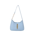 Light blue minimalist leather hobo bag with gold metal buckle and chain strap - Blue
