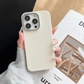 Minimalist cream leather iPhone 16 Pro Max case with protective silver metal camera ring - Off-white / iPhone XR
