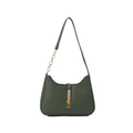 Dark green minimalist half-moon leather shoulder bag with gold chain and metal buckle - Green