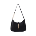 Sac sous le bras minimaliste en cuir noir avec boucle dorée et bandoulière - Noir