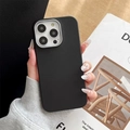 Detail of black lychee leather phone case with silver metal camera ring protection - Black / iPhone XR
