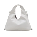 Borsa a mano minimalista in pelle bianca con base curva e tracolla a catena - Bianco