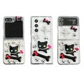 Cat and bone 3D charms transparent case for Samsung Z Flip 6 with silver stars - Matte Hard Shell - Four-Point Star Glitter - Dark Cat Bone / Samsung ZFold3