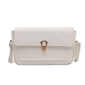 Classic white lychee grain leather shoulder bag with elegant golden teardrop buckle - White