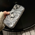 Dettaglio custodia iPhone argento liquido con specchio a cuore 3D e trama metallica - Grigio Argento Specchio Cuore / iPhone 7/8/SE 2020