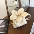 Gelbe Gingham-Stofftasche mit floralem Kordelzugverschluss und Stickerei-Details - Gelb