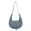 Bolso de hombro media luna gris azulado con logo S dorado y borlas metálicas - Azul