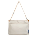 Beige canvas messenger bag with adjustable strap and spacious front pocket for daily use - White