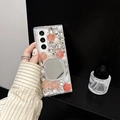 Close-up of luxury phone case with 3D resin roses, rhinestones and a vanity mirror - Samsung ZFold3 / Matte Hard Case / Red
