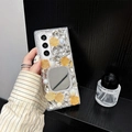 Close-up of luxury phone case with rhinestones, resin flowers, and square makeup mirror - Samsung ZFold3 / Matte Hard Case / Yellow