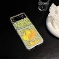 Detail of yellow glitter phone case with 3D bow and Sweet charm for Samsung Galaxy Z Flip - Matte Hard Shell-Glitter Drip-Sweet Heart Quicksand-Yellow / Samsung ZFlip6