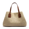 Minimalist woven straw handbag with brown handles for 2025 summer beach vacations - Yellow Brown