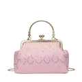 Borsa da sera rosa con paillettes, manico in metallo dorato e cornice vintage - Rosa