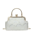 Elegante borsa da sera in pizzo bianco con paillettes e manico floreale dorato - Bianco