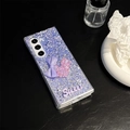 Detail view of purple glitter Samsung Z Fold case with 3D bow and Sweet lettering - Matte Hard Shell-Glitter Drip-Sweet Heart Quicksand-Purple / Samsung ZFlip3