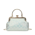 Borsa da sera con paillettes verde menta, manico dorato vintage e tracolla a catena - Verde
