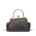 Elegant evening clutch bag with iridescent sequin patterns and ornate gold metal handle - Black
