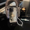 Luxury rhinestone swan mirror phone case for iPhone with clear beaded wrist strap - Mirror Swan White (With Beaded Chain) / iPhone 7/8/SE 2020