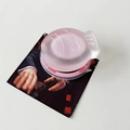 Detail of pink translucent MagSafe phone grip with embossed design and Good Luck text - Taiyaki Fish (700321) / Magnetic-Pink
