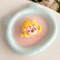 Cute cartoon girl resin phone socket placed in a pastel bear-shaped ceramic tray - Bright Yellow Hair & Red Cheeks (Girl No. 11)