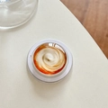 Detailed top view of a round coffee latte art pattern pop socket for mobile phones - Magnetic Crystal Glass Cappuccino Latte Art