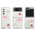 Sparkly clear Samsung Galaxy Z Flip case with 3D cherry, bow, and flower decorations - Frosted Cherry (ZFold3)