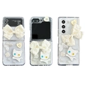 Creamy white bow cat glitter case for Samsung Z Flip 6 featuring 3D floral accents - Star Glitter Dark Bowknot Heterochromatic Cat (Matte Hard Case) / Samsung ZFold3