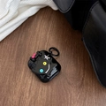 Dettaglio custodia AirPods in silicone nero con gatto 3D, occhi colorati e gancio - Gatto Nero 3D (Nero)