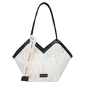 Sac fourre-tout blanc avec broderie ondulée colorée et ouverture en forme de V - Noir et Blanc