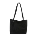 Black tote bag with butterfly embossing, woven handles and decorative tassel detail - Black