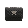 Quilted black crossbody bag with silver star ornament and luxury metal chain strap - Black