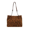 Retro-Handtasche mit Leopardenmuster, braunem Leder und silbernen Ketten für Damen - Braun (Leopardenmuster)