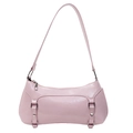 Schicke rosa Y2K-Baguette-Tasche aus glänzendem PU-Leder mit silbernen Nieten - Rosa