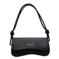 Bolso vintage negro de hombro con correas anudadas y detalles de letras doradas - Negro