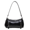Minimalistische schwarze Baguette-Schultertasche mit silbernen Schnallen und Nieten - Schwarz