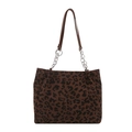 Retro-Shopper mit Leopardenmuster, braunen Ledergriffen und silberner Kettendetail - Kaffee (Leopardenmuster)