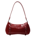 Minimalistische glänzende bordeauxrote Lackleder-Achseltasche mit silbernen Beschlägen - Rot