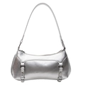 Metallische silberne Schultertasche mit Faltenstruktur und Zierschnallen-Details - Silber