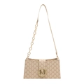 Beige baguette bag with M letter print, golden round clasp and chain link strap - White