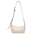 Chic cream croissant hobo bag with adjustable strap and silver chain details on white background - White