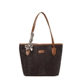 Große braune Shopper-Tasche mit Schlangenmuster, Lederriemen und dekorativem Seidenschal - Braun