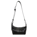 Retro black oil wax leather crescent hobo bag with adjustable strap and silver hardware - Black