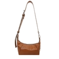 Brown faux leather half-moon shoulder bag with adjustable strap and silver zipper - Brown