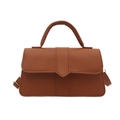 Elegant caramel brown structured faux leather handbag with top handle and gold hardware - Brown
